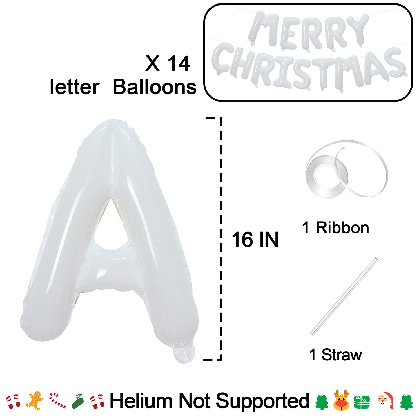 Tellpet Merry Christmas Balloons Banner, Christmas Party Decorations, White