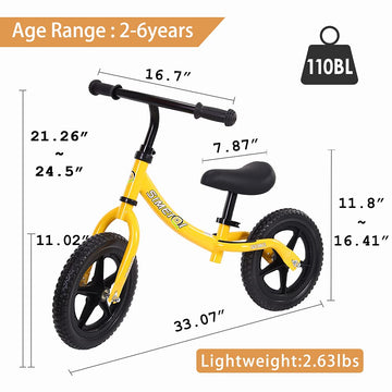 Simeiqi 12' Balance Bike For Boys Girls 2 3 4 5 Years Old No Pedal Walking Balance Training Sports Bicycle For Kids Toddlers