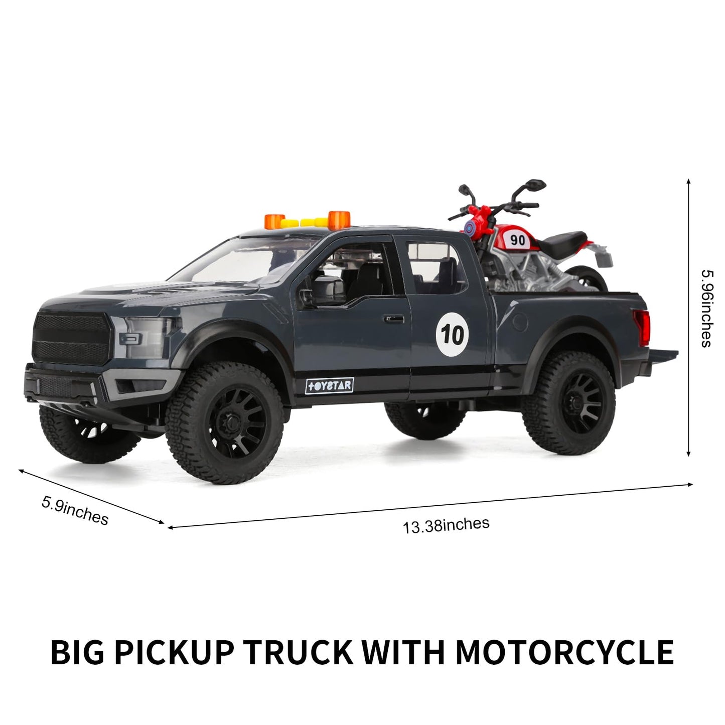 Sasbsc Toy Pickup Trucks For 3 4 5 Year Old Boys 1:18 Friction Power Truck Toy With Motorcycle Plastic Big Trucks With Lights An