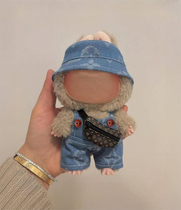 Clothes For Labubu (No Doll) - Exquisite Luxury Designer Accessories Clothes For Labubu - 3 Piece Set(Hat+Jumpsuit+Bag) Suitable