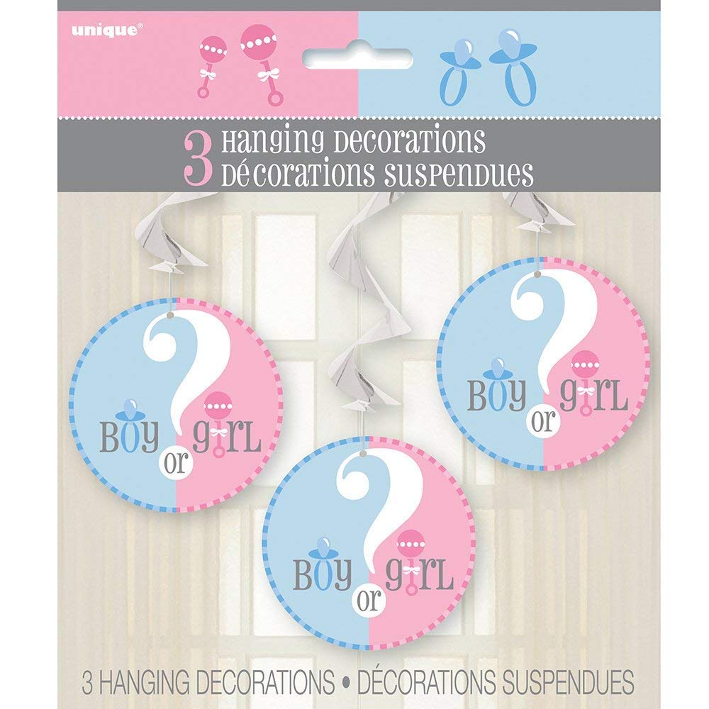 Unique, Gender Reveal Hanging Decorations, 26 Inches, Party Supplies - Pack of 3