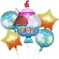 AMFIN (Pack of 5) Ice Cream Foil Balloons/Ice Cream Theme Foil Balloon/Happy Birthday Decoration/Star Decoration/Round Balloon H