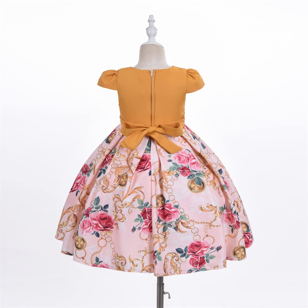 Cosplay Life Floral Dress for Girls and Young mature-themeds Fashion Flower Waistline Kids Party Festival Dress Ages 5-9 Years Old (Peach  5YRS)