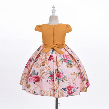 Cosplay Life Floral Dress for Girls and Young mature-themeds Fashion Flower Waistline Kids Party Festival Dress Ages 5-9 Years Old (Peach  5YRS)
