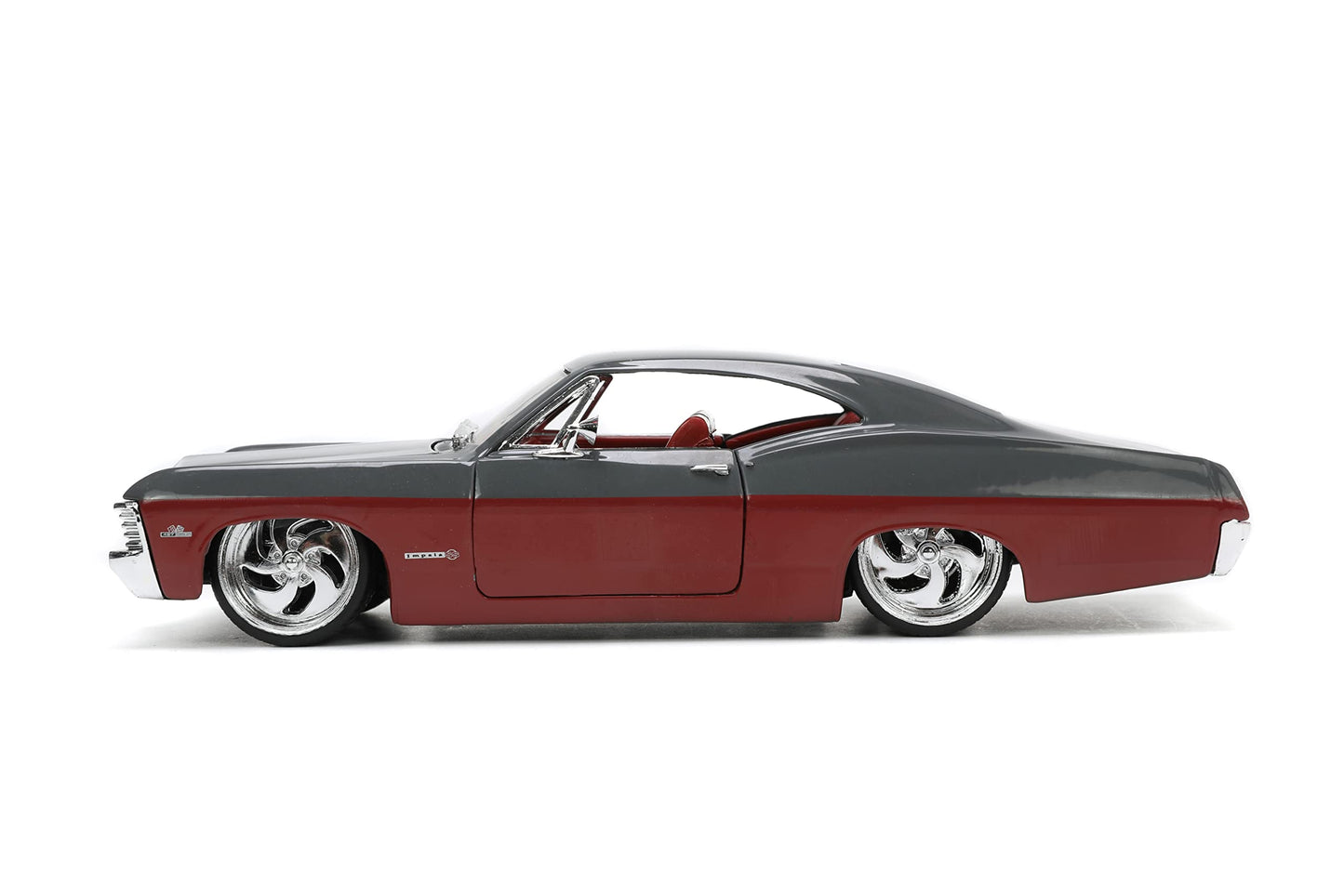 Jada Toys Big Time Muscle 1:24 1967 Chevy Impala Ss Gray/Burgundy Die-Cast Car, Toys For Kids And Adults