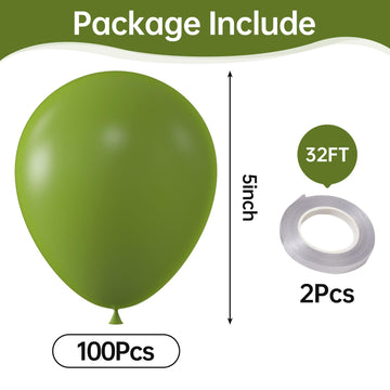 Kalor Retro Sage Green Balloons,100 Pcs 5 Inch Mini Matte Latex Balloons For Balloon Garland Arch, Birthday Decoration, Wedding Party, Baby Shower Decorations