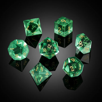 D&D Dice, Dndnd 7 Piece Zircon Glass Dice Set With Great Gift Box For Dungeons And Dragon Dnd Tabletop Game (Green Glass With Go
