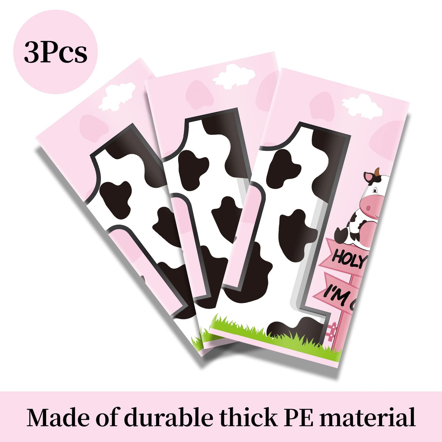 3Pack Holy Cow Im One Birthday Table Cloth Decorations for Baby Girl, Pink Cow First Birthday Table Cover Party Supplies, Cow Th