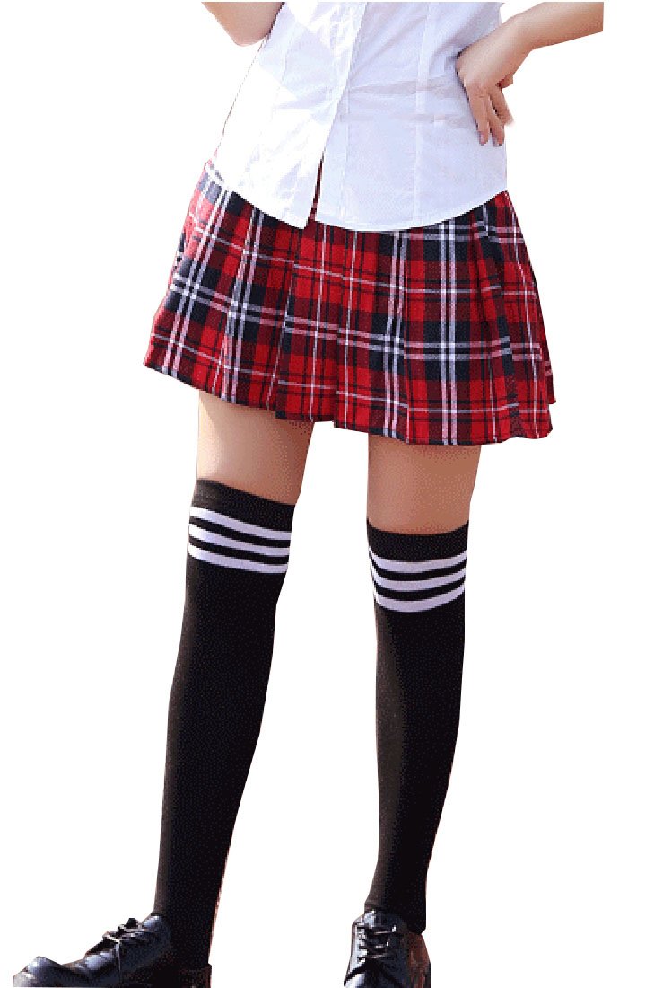 Girl'S Japan School A-Line Kilt Plaid Pleated Cosplay Skirts (S,Red Blue)