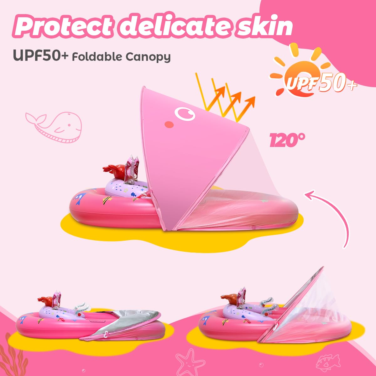 Laycol Baby Pool Float With Upf50+ Sun Protection Canopy & Toy Play Console