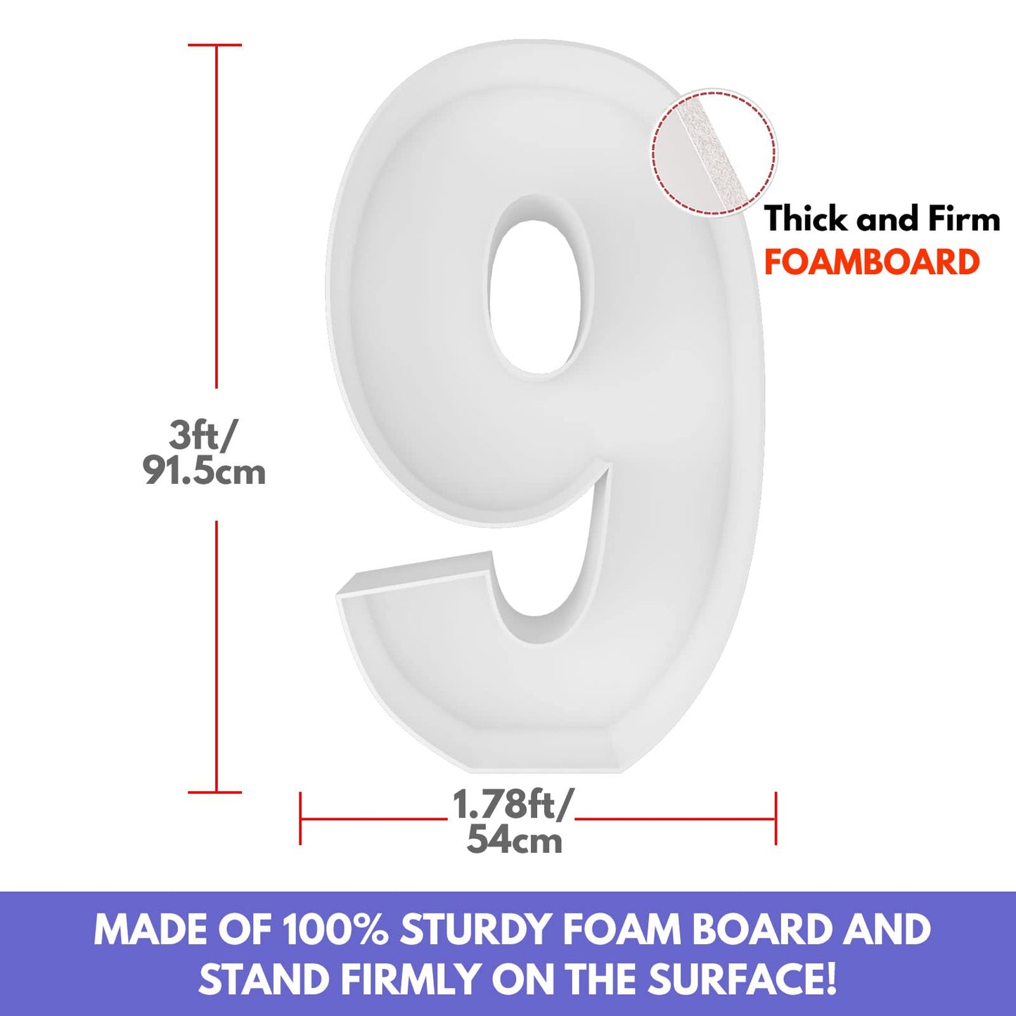 Joybox Design 3Ft Mosaic Balloon Frame Number 9 Pre-Cut Kit Foam Board Diy Craft Kit For Birthday Decoration