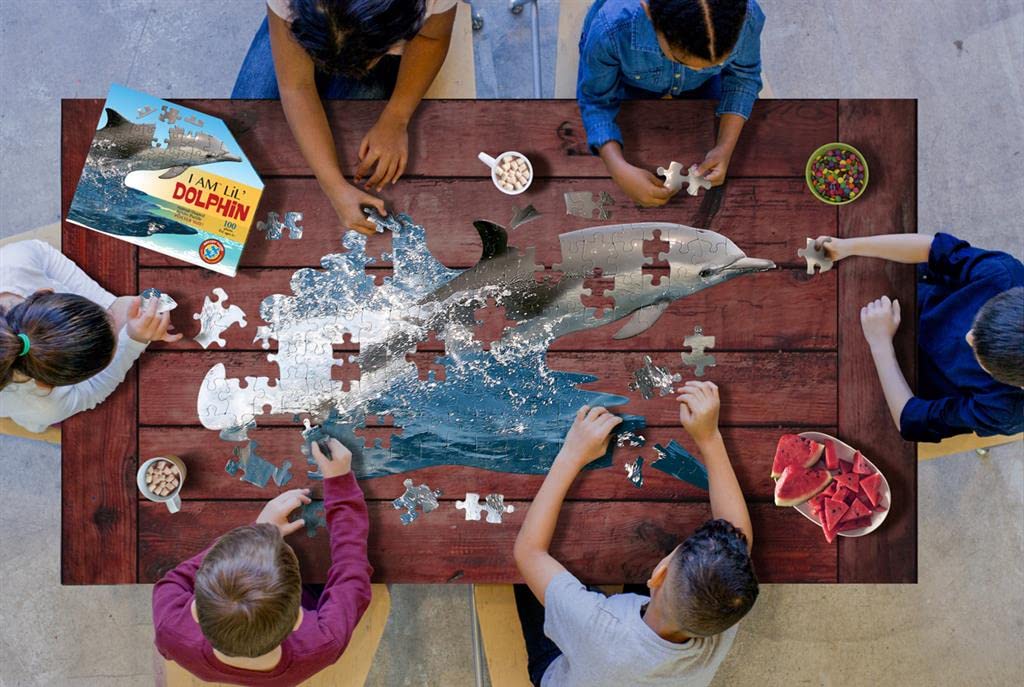 Madd Capp Puzzles Jr. - I Am Lil Dolphin - 100 Pieces - Animal Shaped Jigsaw Puzzle