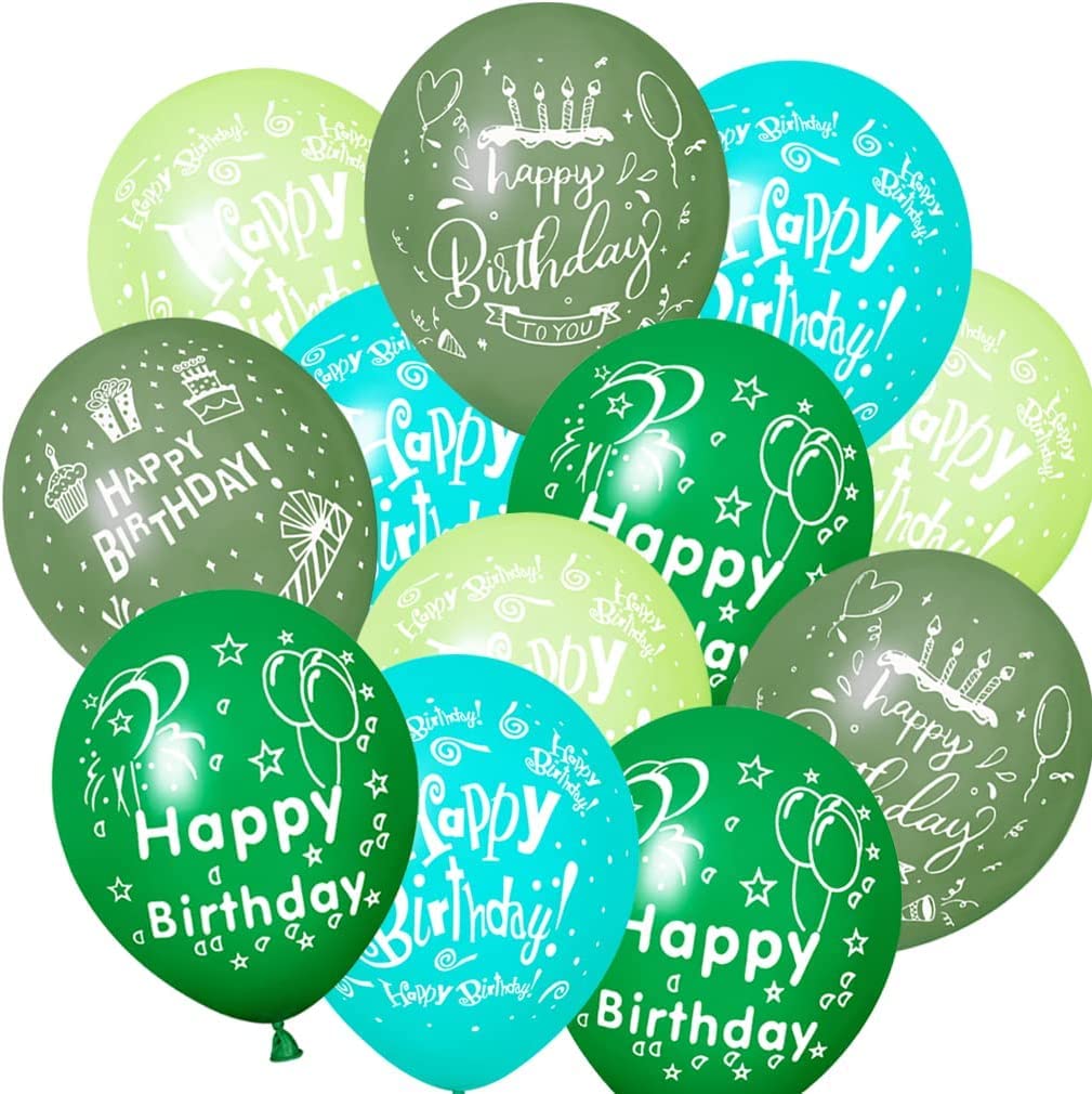 52 Pcs Green Birthday Balloons With Birthday Party Pattern Children'S Birthday Balloons Decoration Suitable For Girls Boy Birthd