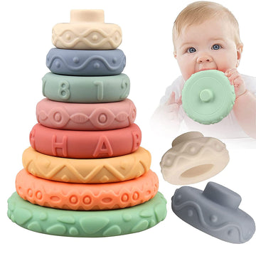 8 Pcs Stacking Rings Soft Toys For Babies 6 Months And Up Old Girls Boys - Toddlers Sensory Educational Montessori Baby Blocks -