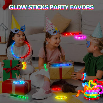 24 pcs Light Up Glow Sticks, LED Pop Tubes Party Favors for Kids 4-8 Glow in The Dark Party Supplies Fidget Toys Tubes for Hallo