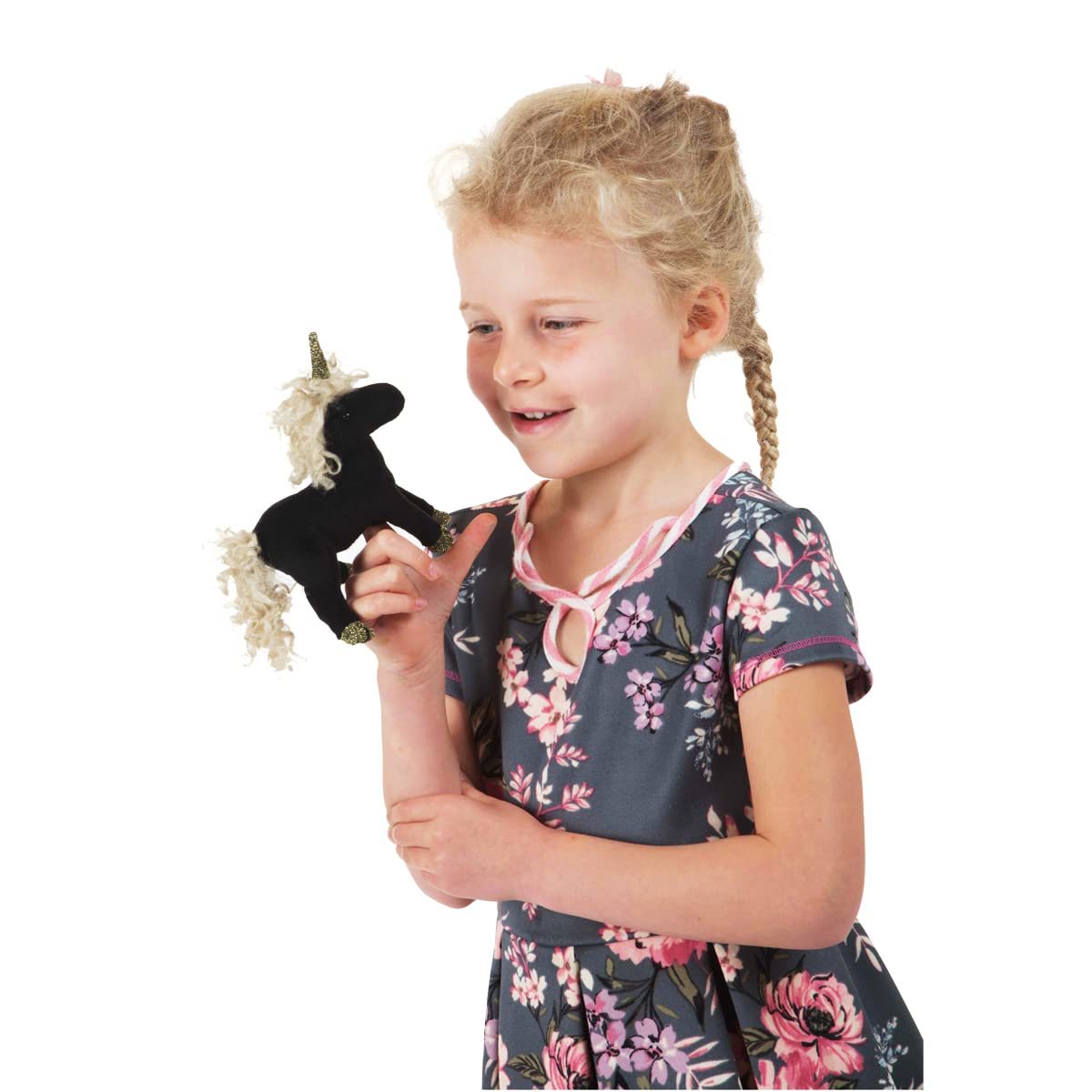 Folkmanis Mini Black Unicorn Finger Puppet