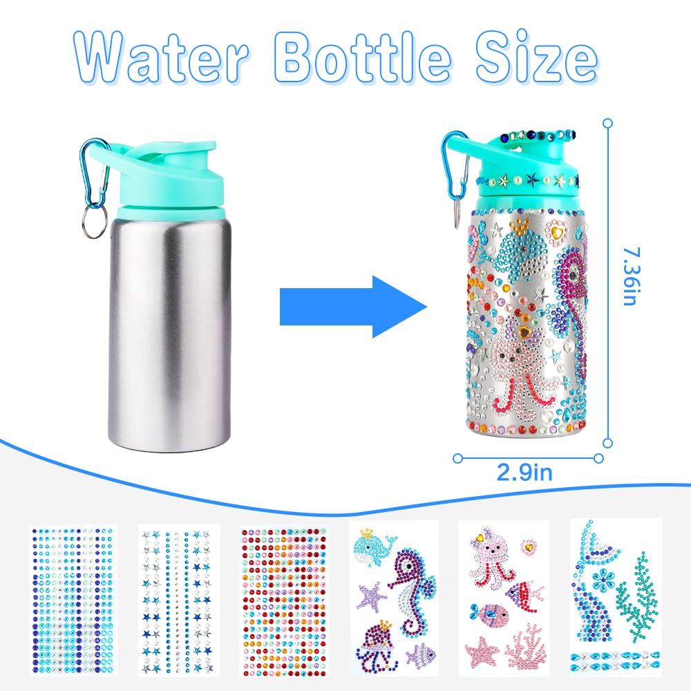 Decorate Your Own Water Bottle Kits For Girls Age 4 5 6 7 8 9 10-12 Year Old Girl Gifts, Mermaid Gem Diamond Painting Crafts, Di