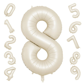 40 Inch Cream Number 8 Balloon, Beige Large 8Th Birthday Balloons, Digital 8 Cream White Giant 8 Foil Balloon Helium For Boys Gi