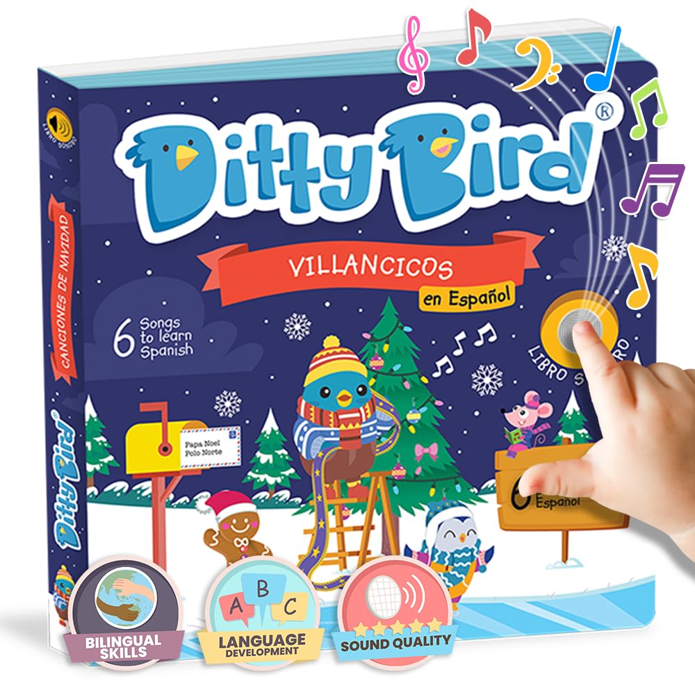 DITTY BIRD Spanish Christmas Musical Book for Toddlers - Interactive Sound Book with Jingle Bells, Cardboard, Multicolor, Model DB026