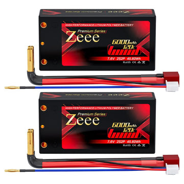 Zeee Premium Series 2S Shorty Lipo Battery 6000mAh 7.6V 120C Hard Case with 4mm Bullet to Deans Connector High Voltage Battery f