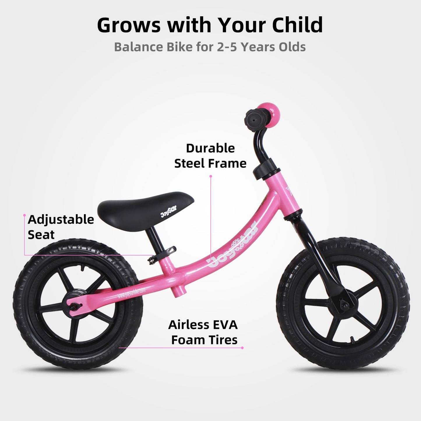 Joystar 12 Inch Balance Bike For 18Months, 2, 3, 4, And 5 Years Old Boys And Girls, Lightweight Push Bike With Adjustable Handle