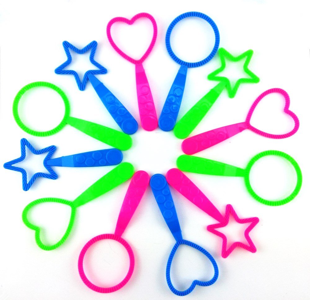 Honbay Bubble Wands - 12pcs Mix Color Circle Star Heart Shapes, Plastic Fun for Kids