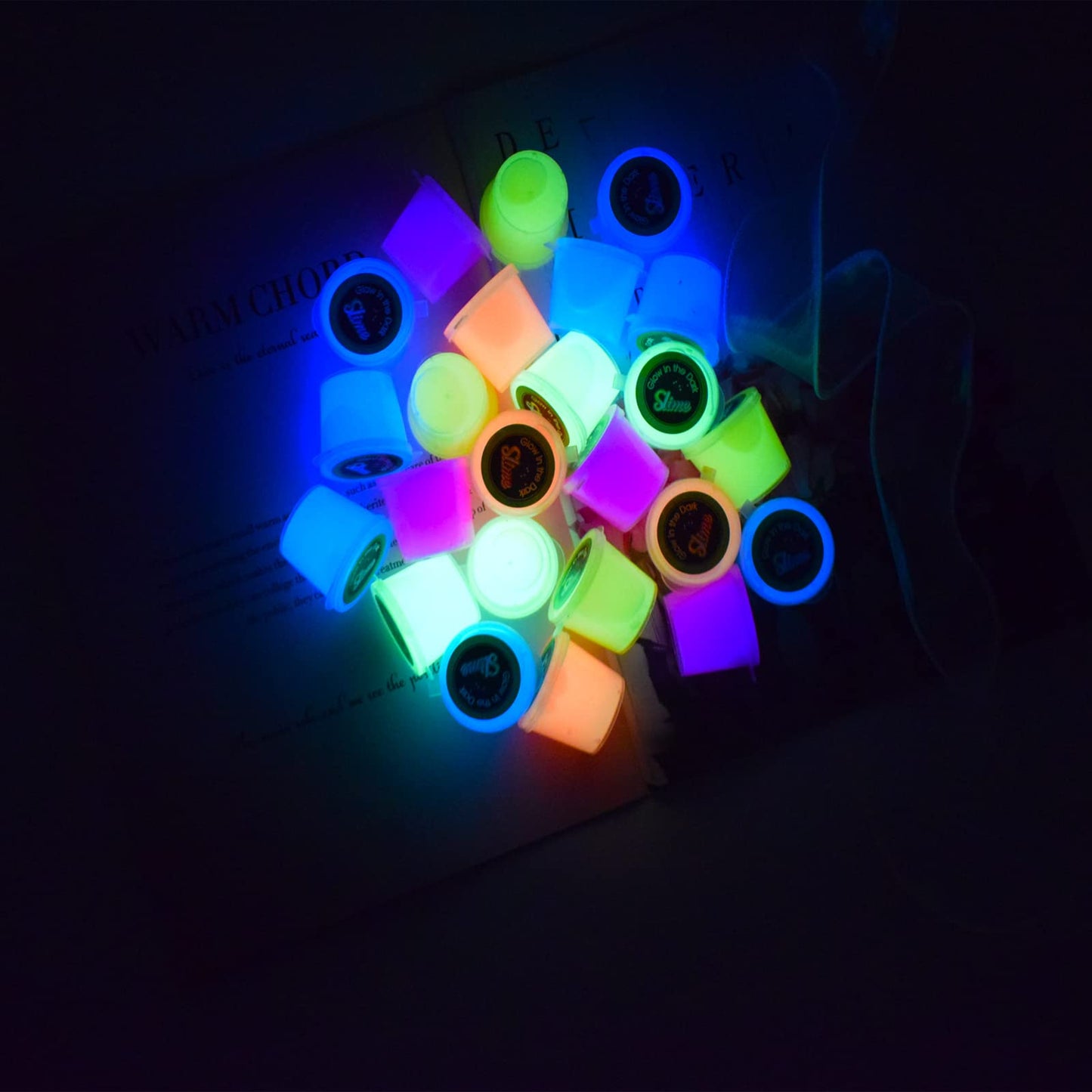 24 Pack Glow In The Dark Slime, With Pink, Blue, Light Blue, Orange And Yellow For Etc, Super Soft And Non Sticky Stress Relief
