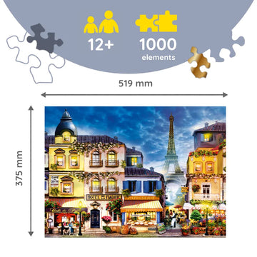 Trefl French Alley 1000 Piece Jigsaw Puzzle Wood Craft 27''X19'' Irregular Shapes, 100 Puzzles Of French Landmarks And Symbols,