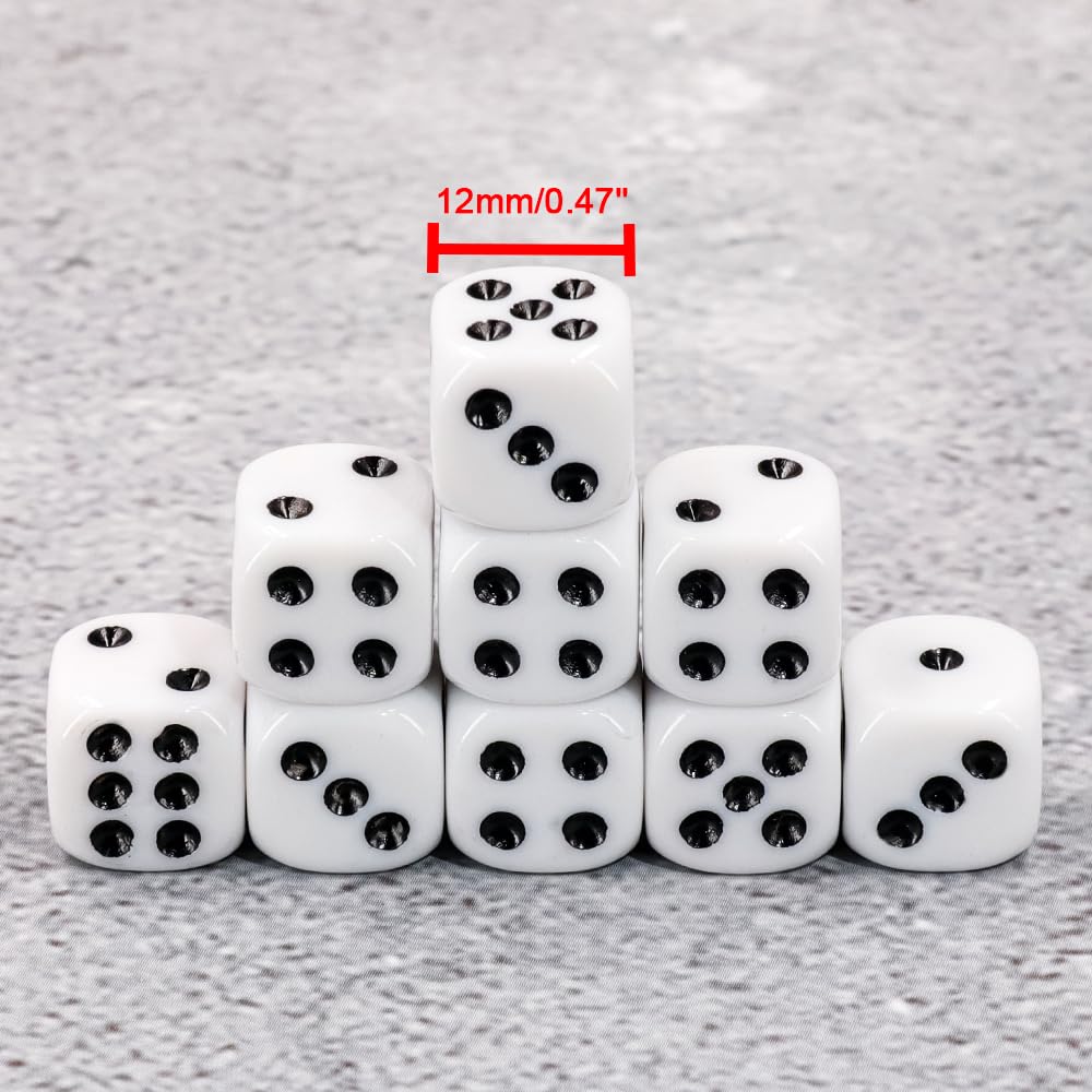 36 of Pack 12MM 6 Sided MINI Dice Set,Solid White Game Dice Set, 6 Sided Standard Colored Dices for Tenzi, Bunco or Teaching Mat