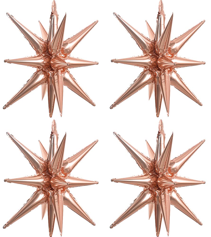 Toniful 4 Pcs 22Inch 4D Huge Rose Gold Star Balloons Explosion Star Mylar Foil Balloons For Party Supplies Backdrop Christmas Ne