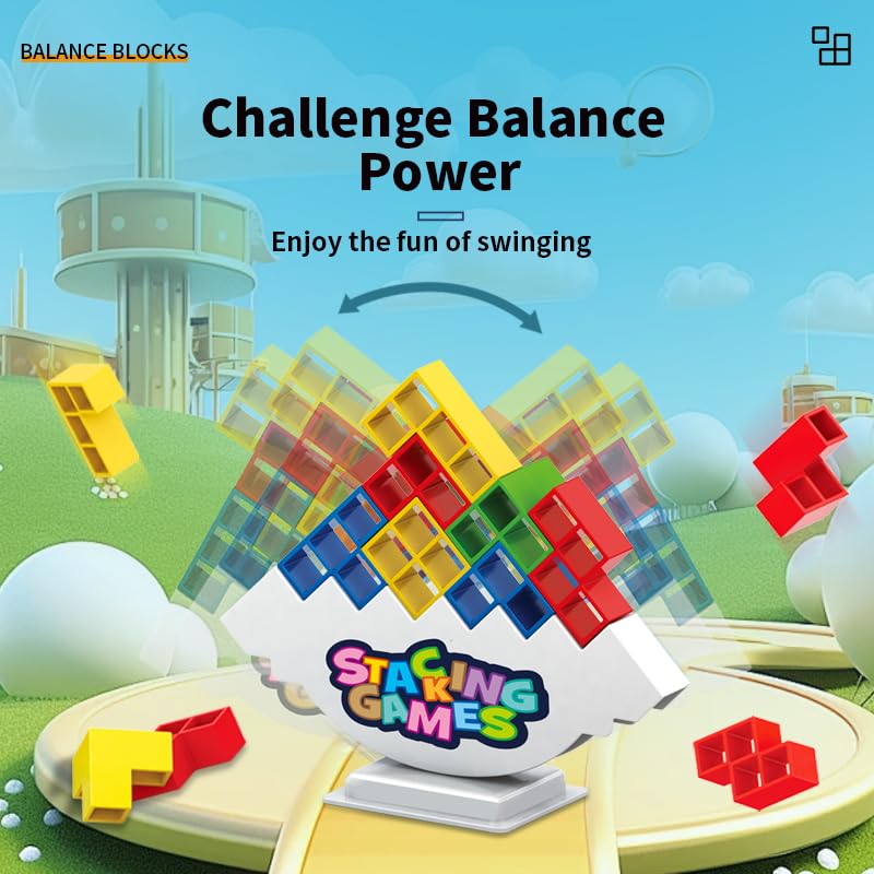 iuuoi 64 PCS Tetra Board Game for Kids and Adults, Balance Stacking Game for 2 Players+ Party, Family and Friends,Tower Stack Te