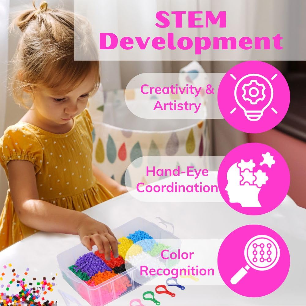 Darice Fuse Beads Kit- 7200 Piece Melty Beads, Arts & Crafts Iron Melting Bead Set for Kids, 11 Colors - Pegboards & Fun Accesso