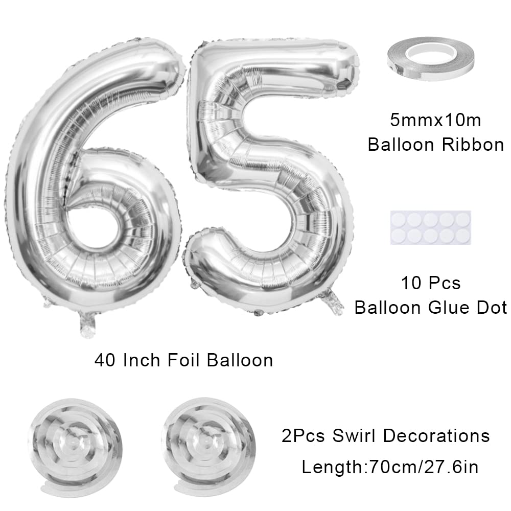 Maigendoo Jumbo 65 Number Balloon 40 Inch Large Digit Balloons Huge Helium Balloon Foil Mylar Balloon With Swirl Decorations For