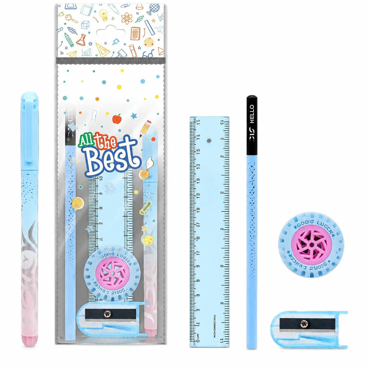 Fasmart Stationery Kit, Includes Ballpen With Blue Ink, 15 Cm Scale, Triangular Extra Dark Wooden Pencil, Set Of 1