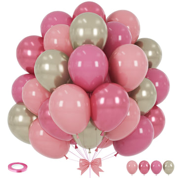 Blush Pink Balloons, 12 Inchs Dusty Pink Rose Red Metallic Red Metal Camellia Gold Balloons For Birthday Party Wedding Bridal Shower Decorations