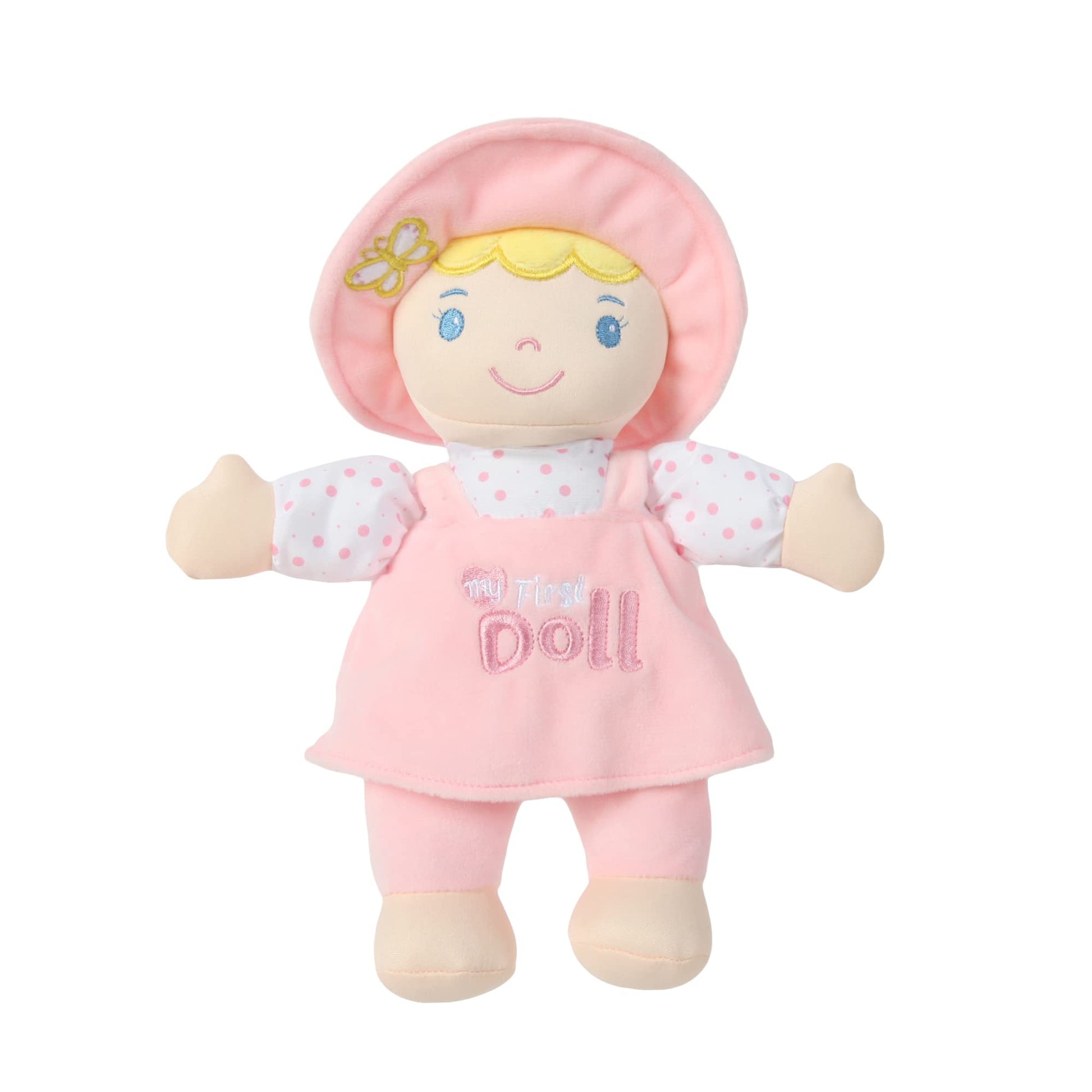 Linzy Plush Soft Plush Baby Doll Blond Hair My First Doll With Hat Safe For All Ages Mi Primera Muñeca Stuffed Plush Doll 10''