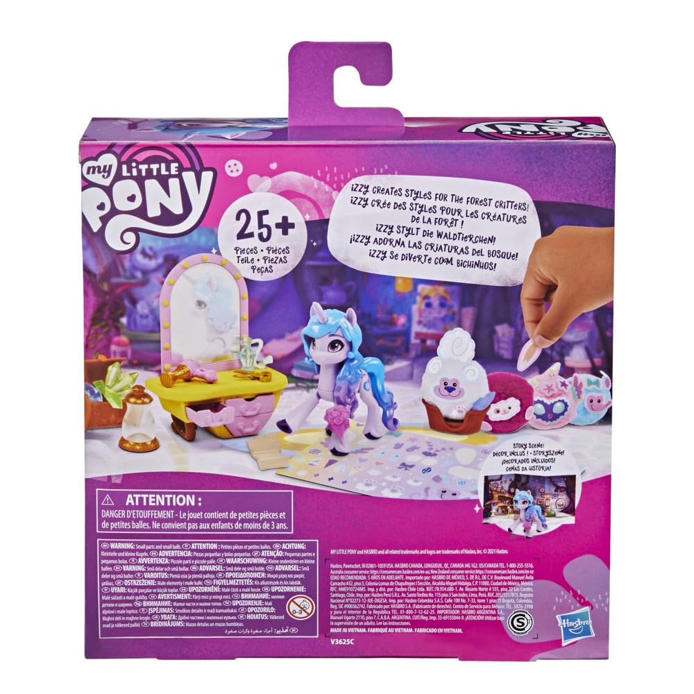 My Little Pony Critter Creation Izzy Moonbow Toy - 3-Inch Purple Pony with 25 Accessories, Model F2935, Plastic