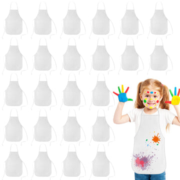 Kuuqa 24 Pack Kids Art Aprons Bulk White Children Painting Aprons Art Smocks For Craft Kitchen Classroom Painting Party Supplies