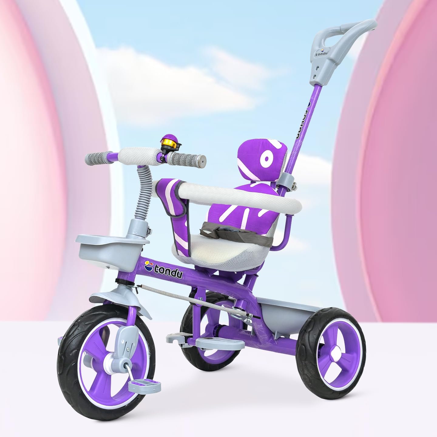 Tondu Safety Tricycle For Kids | Secure Guardrail, Parental Push Handle, Silent Eva Wheels, Cushioned Seat | Perfect For 1.5-4 Y