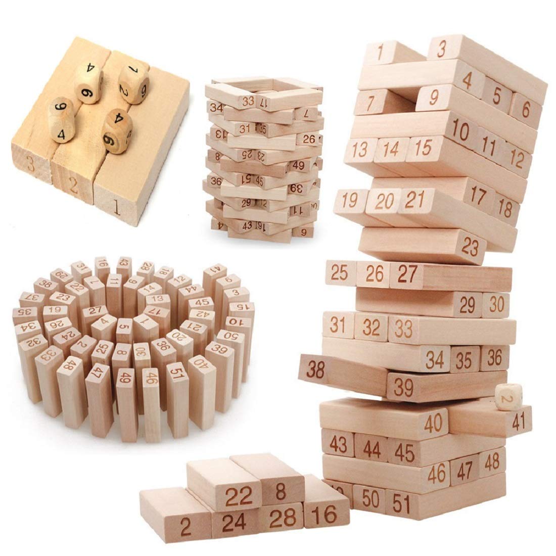 Funblast Wooden Stacking Toy For Kids Toy Blocks & Tumbling Tower With Dice Games For Kids Learning Toy  (Multicolor;54 Pcs)