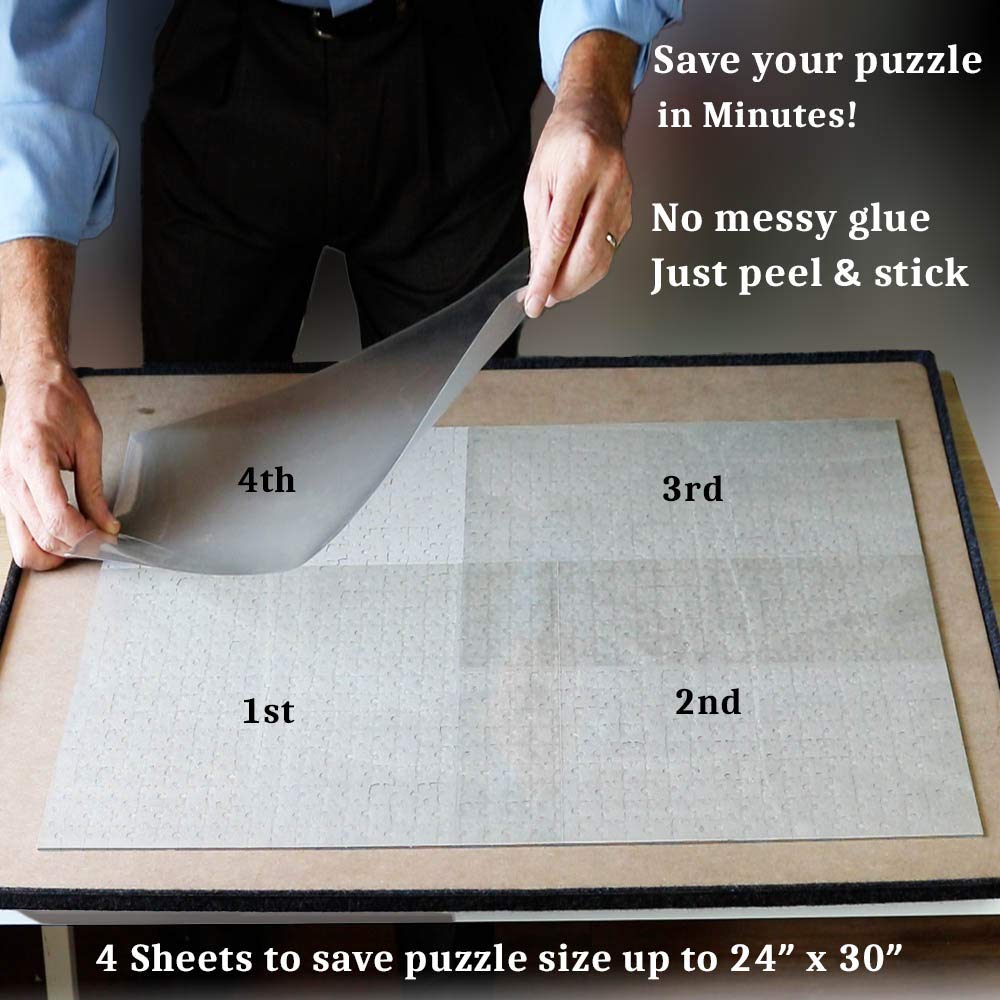 PUZZLE EZ Extra Large Clear Puzzle Glue Sheets - 4 Peel and Stick Sheets for 1000 Piece Puzzles, Model DU-HASI-Q3FJ