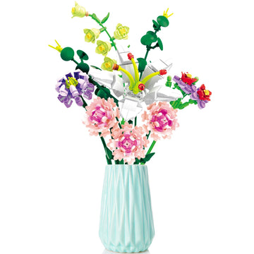 Chodia Flower Bouquet Building Blocks Pink Carnation Botanical Collection Bricks Sets Creative Toys Kits Birthday Anniversary Fo