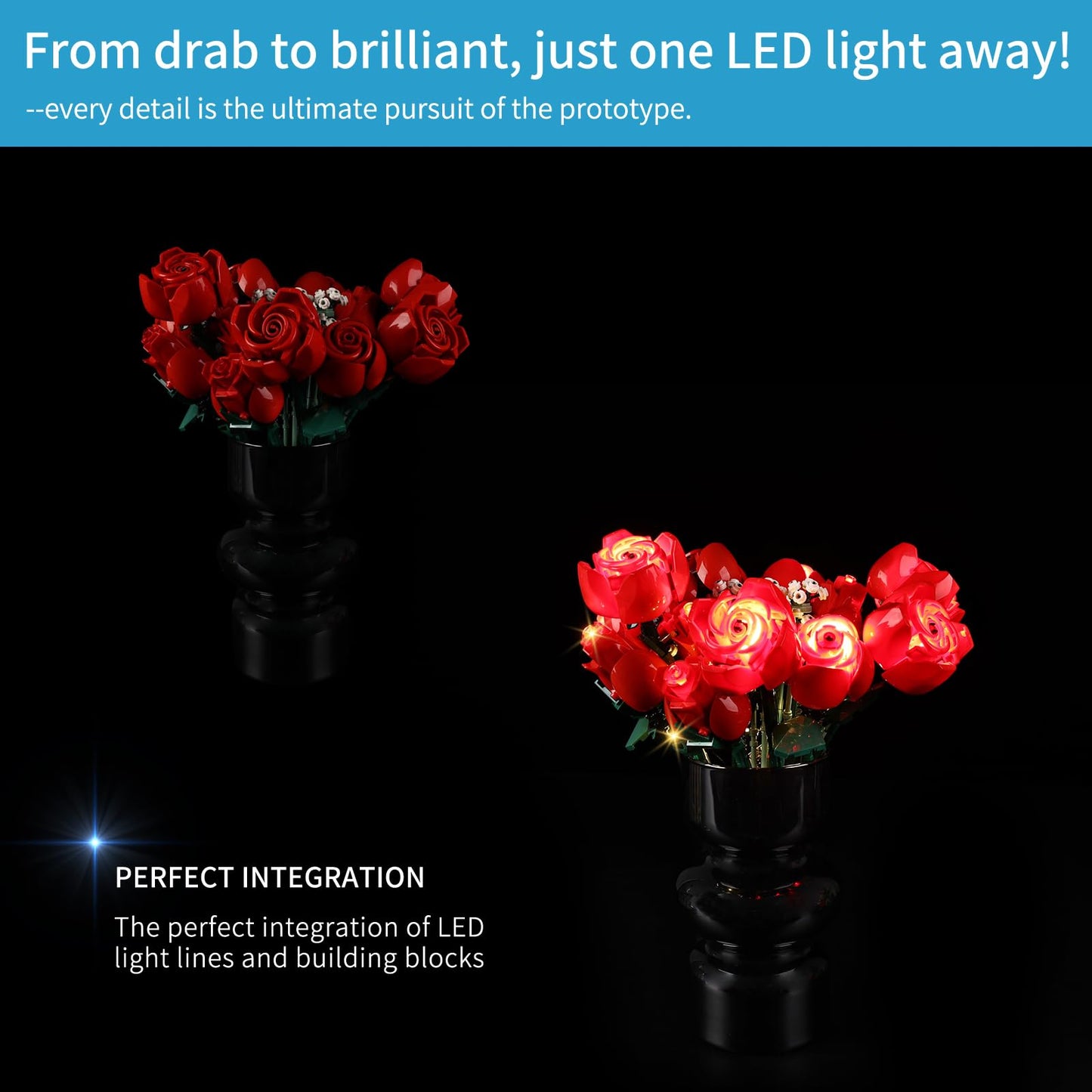 Bricksoul Led Light Kit For Lego Rose Bouquet Set, Flower 10328 Building Set Lego Light Kit, Gift For Valentines Day For Her And