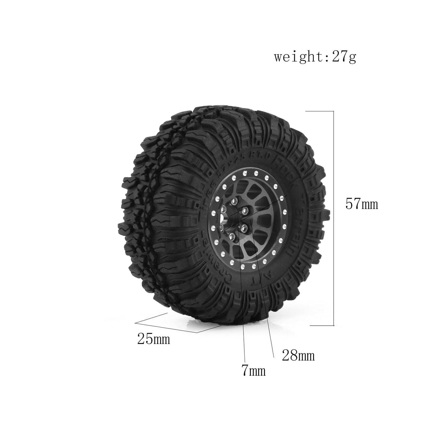 1.0 Beadlock Wheels and Tires 4pcs Aluminum Rim with 7mm Sleeve for RC Crawler Axial SCX24 Gladiator Bronco C10 Deadbolt AX24 TR