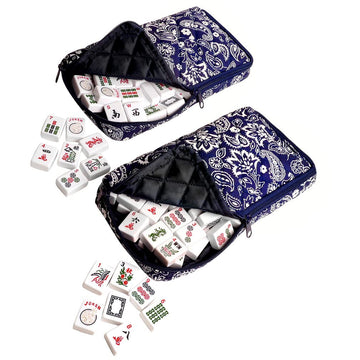 Linda Li American Mahjong Set - 166 Premium White Tiles, Blue Paisley Bag, Standard Size, Melamine, Model MJPAIS-BLUE