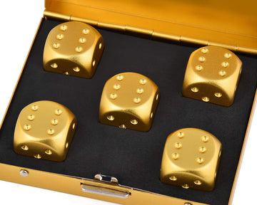 DS.DISTINCTIVE STYLE Aluminum Alloy Dice 5 Pieces 16mm Portable Metal Dices with Case 6 Sided Dice for Party Game (Golden Square