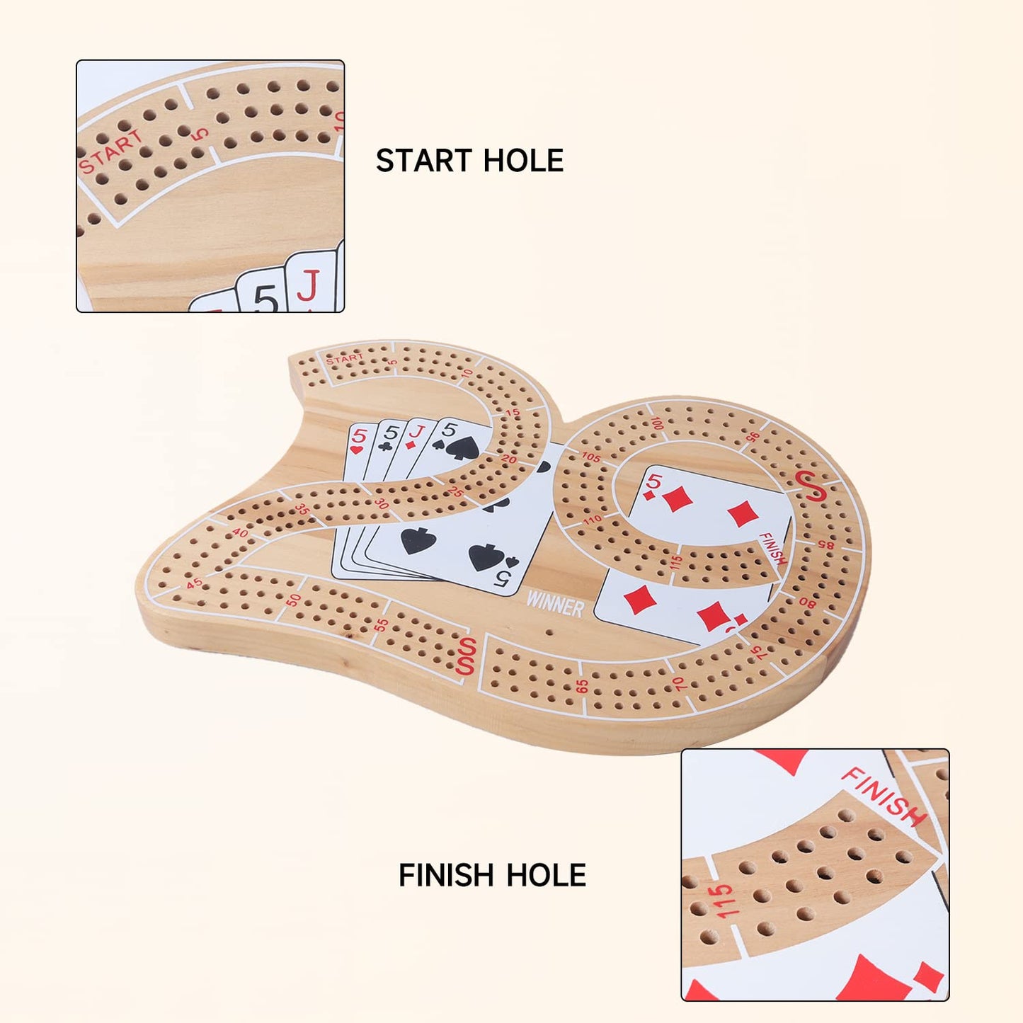 GSE Games & Sports Expert Wooden 3-Track 29 Cribbage Board Game with Plastic Pegs, Classic Three-Person Cribbage Board for Kids