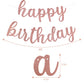 Rose Gold Happy Birthday Banner - No Diy - Rose Gold Birthday Party Banner In Script - Pre-Strung - Rose Gold Glitter Birthday G