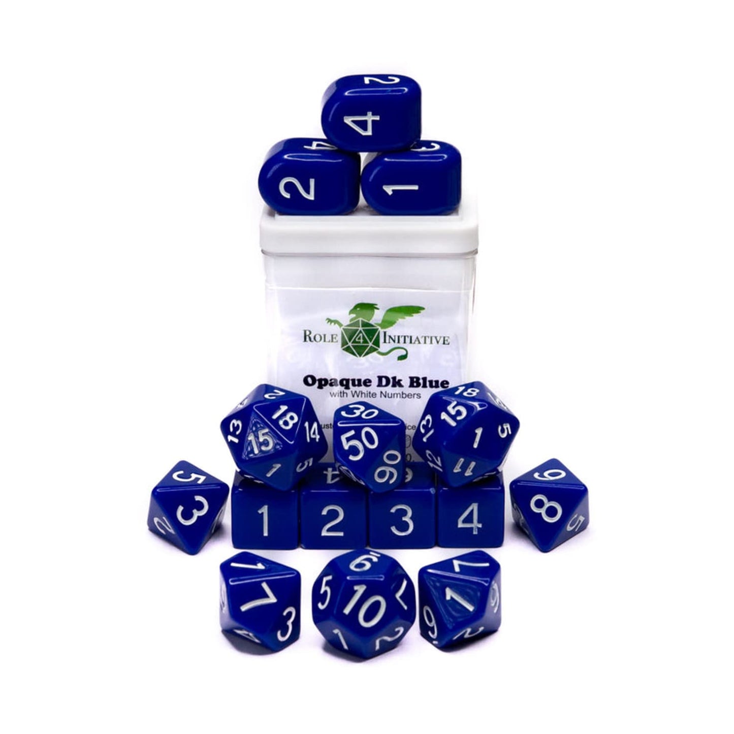 R4I Dice W/Arch'D4: Opaque - Dark Blue W/White (15)