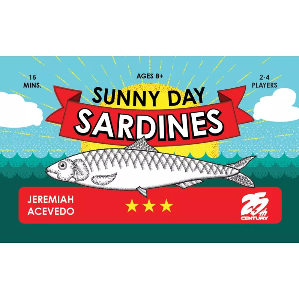 25th Century Games Sunny Day Sardines Card Game - Bite-Sized Travel Game for 2-4 Players, Small, Blue and White Mint Tin